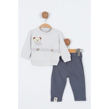 Ayı Desenli Uzun Kollu Pamuklu Sweat Pantolon Erkek Bebek Alt Ust Takım Erkek Bebek Ikili Takım 2 Li