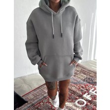 Kapşonlu Üç Iplik Penye Basic Sweatshirt - Boyalı Gri