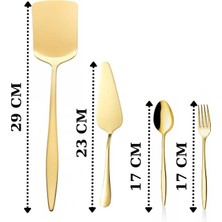 Ülgenev 14 Parça Paslanmaz Çelik Gold Tatlı Kaşığı ve Çatalı, Pasta Spatula Servis Seti