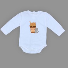 Mnk Baby & Kids Baskılı Kahve Seven Kediler Bebek Çıtçıtlı Body - MNK0659-MAVİ-2 Yaş