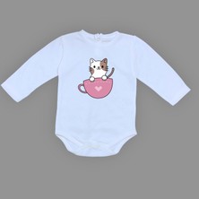 Mnk Baby & Kids Baskılı Kalpli Fincan Kedi Bebek Çıtçıtlı Body - MNK0663-MAVİ-1 Yaş