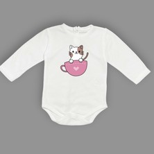 Mnk Baby & Kids Baskılı Kalpli Fincan Kedi Bebek Çıtçıtlı Body - MNK0663-EKRU-1 Yaş