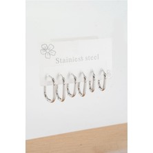 Kadın 316 L Çelik Anti Alerjenik  Dikdörgen Model 3 Boy 1.8cm / 2.2 cm /2.5 cm Klipsli 6'lı Set Küpe