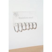 Kadın 316 L Çelik Anti Alerjenik  Beşgen Model 3 Boy 1.8cm / 2.2 cm /2.5 cm Klipsli 6'lı Set Küpe