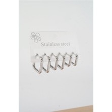 Kadın 316 L Çelik Anti Alerjenik  Kare Model 3 Boy 1.8cm / 2.2 cm /2.5 cm Klipsli 6'lı Set Küpe