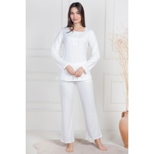 Mecit Pijama 6104 Ekru Kadın Büyük Beden Pijama Takımı