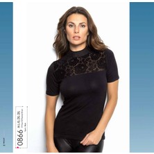 Eren Style Yarım Kollu Flok Dantel Detaylı T-SHIRT-0866