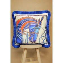 Alseko Concept Saks Püsküllü, Blue Horse Theme Desen 43 x 43 cm  Kare Kırlent Kılıfı