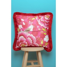 Alseko Concept Kırmızı Püsküllü, Pink Bird Theme Desen 43 x 43 cm  Kare Kırlent Kılıfı