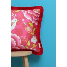 Alseko Concept Kırmızı Püsküllü, Pink Bird Theme Desen 43 x 43 cm  Kare Kırlent Kılıfı