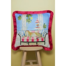 Alseko Concept Fuşya Püsküllü, Pink Leopard Desen 43 x 43 cm  Kare Kırlent Kılıfı