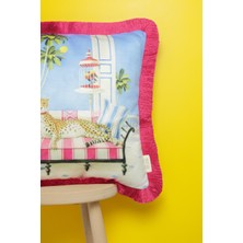 Alseko Concept Fuşya Püsküllü, Pink Leopard Desen 43 x 43 cm  Kare Kırlent Kılıfı