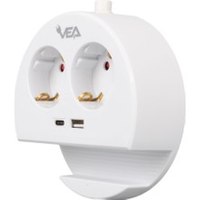 Vea 2li USB + Type-C Girişli Telefon Standlı 1.5 Metre Grup Priz Ve- G1102C (4767) - MCT7139-2528