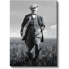 Tablofest Siyah Beyaz Tarlada Yürüyen Atatürk Kanvas Tablo