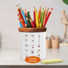 Asilmeydan Duygu İfadeli Suratlar Ahşaplı Seramik Kalemlik - 1308-16589
