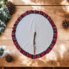 Sister Home Design Yılbaşı Çam Ağacı Örtüsü Buldan Keten Ekose Fırfırlı Büyük Boy 90  cm