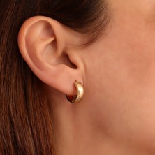 Nox Jewelry 14 Ayar Altın Kaplama Kalın Huggie Küpe - Minimal Küçük Halka Küpe - E00264