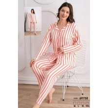 Quilling Renk ve Desen Seçenekli Dokuma Kumaş Önden Düğmeli Kadın Pijama Takımı 69751