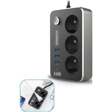 Piranha Isıya Dayanıklı Termal Akım Korumalı 2 mt 10A 2500 W 3'lü Priz ve 3 Usb 2.1A Uz - XPR4552-4848