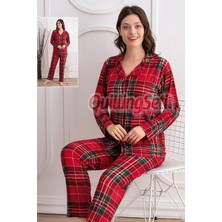 Quilling Renk ve Desen Seçenekli Dokuma Kumaş Önden Düğmeli Kadın Pijama Takımı 69751