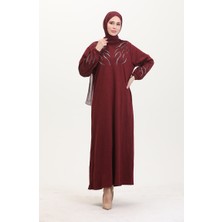 Sefa Merve Kolu Lastikli Taşlı Elbise 0547-01 Bordo