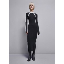 Patrizia Pepe Yuvarlak Yaka Siyah Uzun Kadın Elbise 8A1338