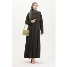 Sefa Merve Büyük Beden Düğme Detaylı Elbise 0532-02 Haki