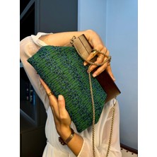 Jophiel Bahram Petite - Zincirli, Ahşap Burslu Kumaş Çanta, Clutch, El Çantası, Kol Çantası, Omuz Çantası, Çanta