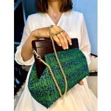 Jophiel Bahram Petite - Zincirli, Ahşap Burslu Kumaş Çanta, Clutch, El Çantası, Kol Çantası, Omuz Çantası, Çanta
