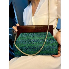 Jophiel Bahram Petite - Zincirli, Ahşap Burslu Kumaş Çanta, Clutch, El Çantası, Kol Çantası, Omuz Çantası, Çanta