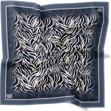 Lêvi D'or İndigo Karışık Çizgili Twill İpek Eşarp