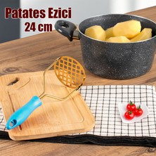 Porsima Patates Ezici Paslanmaz Metal Patates Ezici Püre Yapıcı Renkli Patates Ezeceği 24 Cm - Mavi