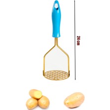 Porsima Patates Ezici Paslanmaz Metal Patates Ezici Püre Yapıcı Renkli Patates Ezeceği 24 Cm - Mavi