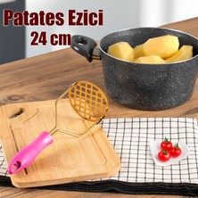 Porsima Patates Ezici Paslanmaz Metal Patates Ezici Püre Yapıcı Renkli Patates Ezeceği 24 Cm - Fuşya