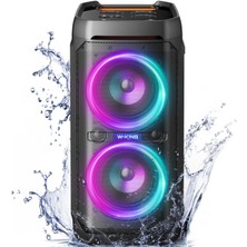 W-Kıng T11 Bluetooth Hoparlör 220W Partybox 24S Dinleme Işıklı Ipx6 Kablosuz Stereo Tws Ses Bombası Siyah