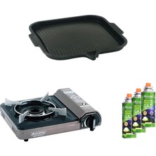 Orcamp Tekli Portatif Ocak Gri+3 Adet Kartuş KTS-227+OCAK Üstü Izgara ORC-010-B3