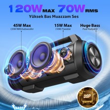 W-Kıng D10 Bluetooth Hoparlör 120W Partybox 42S Dinleme Işıklı Ipx6 Kablosuz Stereo Tws Ses Bombası Siyah