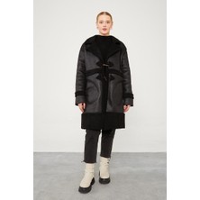 Lêvi D'or Siyah Düğme Kapamalı Yün Astarlı Suni Deri Kaban