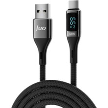 Juo 66W Dijital LED Ekranlı Örgülü Usb-A To USB Type-C Hızlı Şarj ve Data Kablosu 2 Metre