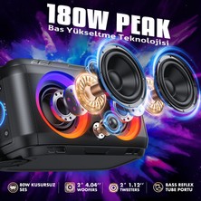 W-Kıng T9-2 Bluetooth Hoparlör 180W Partybox 24S Dinleme Işıklı Ipx5 Kablosuz Stereo Tws Ses Bombası Siyah