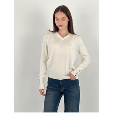 So Sweet Uzun Kollu Long Sleeve V Yaka V-Neck Kadın Triko Kazak Women Knitwear
