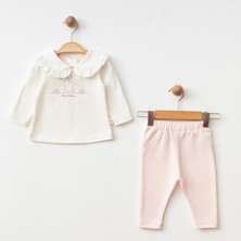 Eslenza Kız Bebek Bebe Yaka Tavşan Baskılı Sweat ve Pantolon 2'li Takım