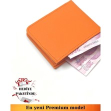 Vanilla Collection Turuncu Cüzdan Vegan Deri Ince Gizli Içten Çıt Çıtlı Kapama Süper Ince ve Zarif Hediye Paketinde