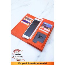 Vanilla Collection Telefon Bölmeli Unisex Turuncu Cüzdan Mıknatıslı ve El Bantlı Büyük Paraportföy El Çantası