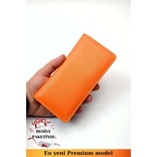 Vanilla Collection Telefon Bölmeli Unisex Deri Uzun Portföy Kartlık Turuncu Cüzdan