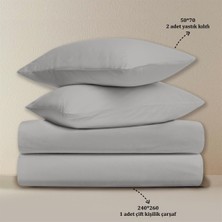 Evim Organik Pamuk Akfil Düz Çarşaf Seti Çift Kişilik 240X260 cm Gri