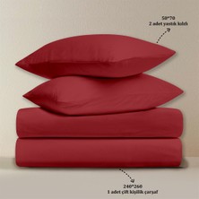Evim Organik Pamuk Akfil Düz Çarşaf Seti Çift Kişilik 240X260 cm Kırmızı