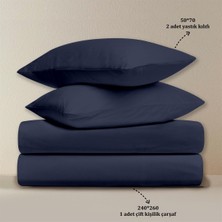 Evim Organik Pamuk Akfil Düz Çarşaf Seti Çift Kişilik 240X260 cm Lacivert