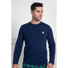 Mecit 3020 Lacivert Bisiklet Yaka Uzun Kollu Likralı Pamuk Erkek Tişört