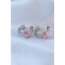 Skygo VIP Seri Gümüş Renk Yarım Halka Model Zirkon Taşlı Pirinç Kadın Küpe - TJ-BKP7556